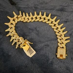 Hip Hop CZ  Iced Out Gold Plated Stainless Steel Miami Cuban Link Bracelet